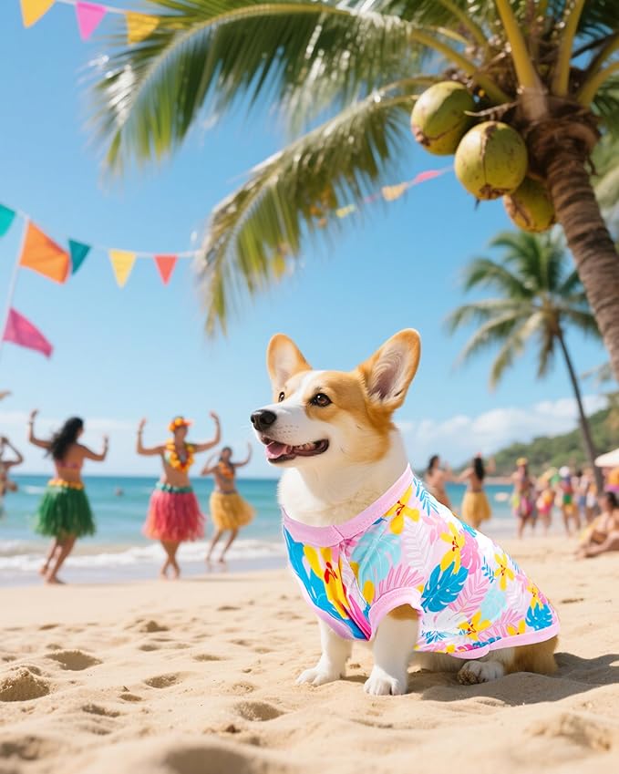 PET SHOW 4 Pack Dog Hawaiian Shirts for Medium Dogs UPF 50+ UV Sun Protection Summer Cool Clothes Tank Top Floral Dog T-Shirts Pet Holiday Party Sleeveless Vest Boy Girl(Large)