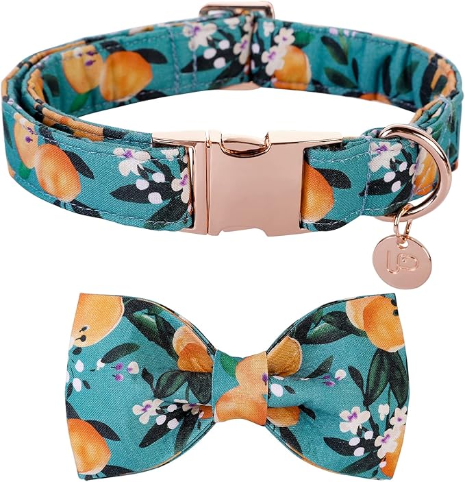 Dog Collar with Bow Tie, Durable Comfortable Cotton Dog Bowtie Collar with Metal Buckle for Large Dog Girl Boy, Summer Cute Dog Collar, L
