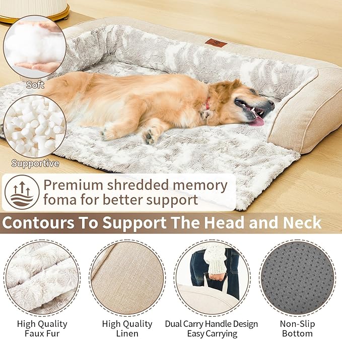 Dog Couch Bed for Large Dogs Cats Fluffy Calming Dog Bed Mat Washable Pet Couch Covers Protector for Sofa Removable Pet Sofa Beds for Bedroom with Anti-Slip Waterproof Back 45x37 Inch XL Size (Grey)