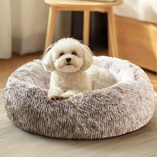 JOLLYVOGUE Dog & Cat Bed, Calming Anti-Anxiety Pet Bed for Small Dogs, Fluffy Donut Cushion for Small and Medium Pets (20")