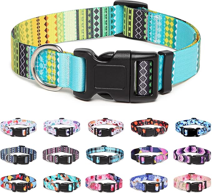 Adjustable Dog Collar with Patterns, Ultra Comfy Soft Nylon Breathable Pet Collar for Small Medium Large Dogs (S, Bohemian Yellow)