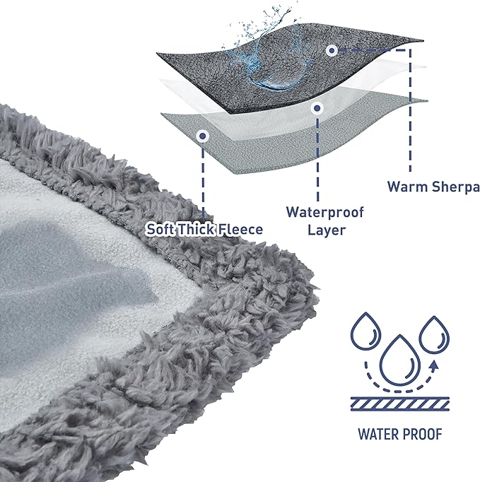 Waterproof Dog Blanket,Premium Pet Puppy Cat Soft Fleece Sherpa Throws Blanket Cushion Mat for Car Seat Furniture Protector Cover Small 50" x 30" by Pawsse Gray