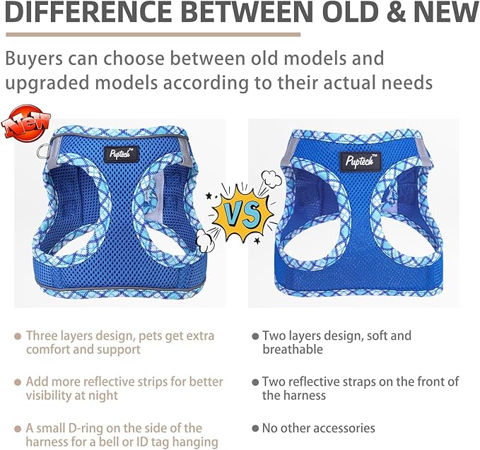 PUPTECK Dog Harness and Leash Set for Small Medium Dogs No Pull Step-in Soft Mesh Puppy Cat Vest Harnesses Reflective at Night, Upgraded New Blue XS