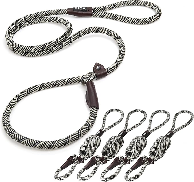Fida Durable Slip Lead - Bulk Pack of 5, Heavy Duty 1/2" x 6 FT Comfortable Strong Rope Dog Leash for Large, Medium & Small Dogs, No Pulling Pet Training Leash with Highly Reflective Grey