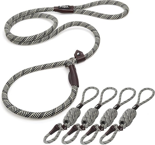 Fida Durable Slip Lead - Bulk Pack of 5, Heavy Duty 1/2" x 6 FT Comfortable Strong Rope Dog Leash for Large, Medium & Small Dogs, No Pulling Pet Training Leash with Highly Reflective Grey