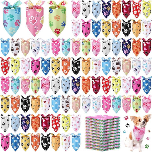 Abbylike 200 Pieces Paw Print Dog Bandanas Bulk Paw Bandanas for Dogs Pets Triangle Kerchief Bibs for Puppy Pet Cats Party Costume Accessories