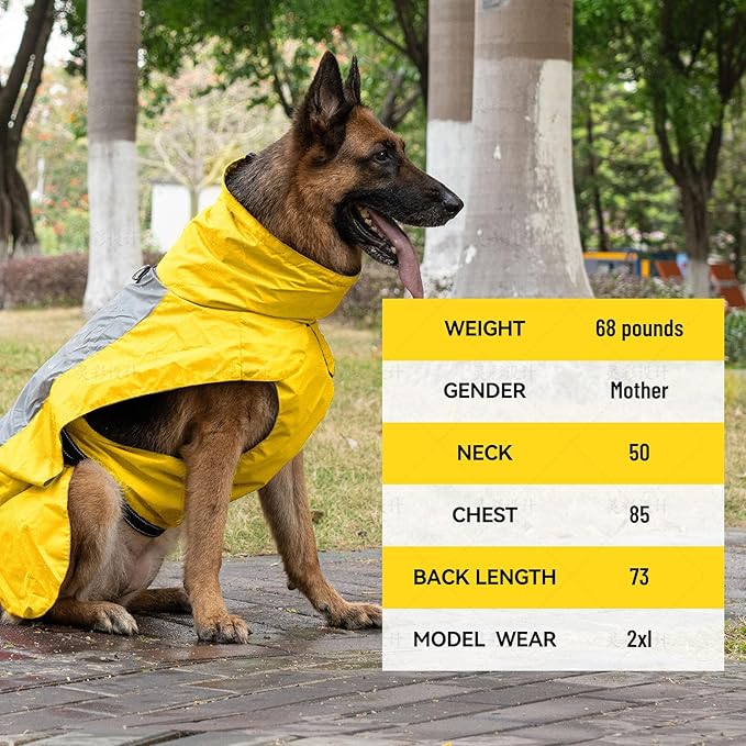 Dog Raincoat with Harness Built in,Outdoor Waterproof Puppy Rain Jacket for Large Dogs,Adjustable Waist by Strap Doggie Rain Coats,Yellow XL