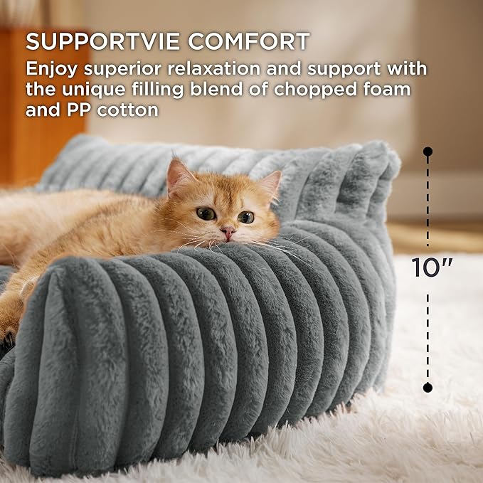 Bedsure Cute Pets Couch - Fluffy Dog Sofa with Premium Soft Corduroy Fleece, Small Couch Bed with Washable Cover, Supportive Sofa Bed for Medium Large Dogs, 36inch, Warm Grey