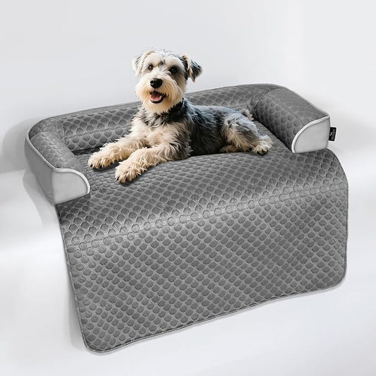 Large Cooling Dog Bed, 41 x 37 inch Waterproof Couch Cover for Dogs Washable, Non-Slip Bottom, Self Cooling Mat for Dogs, Durable & Non-Gel, Dog Couch Bed for Sofa Floor Car, Metallic Grey