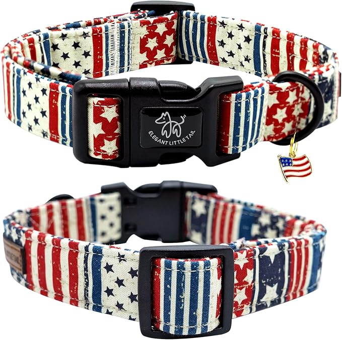 Elegant little tail Independence Dog Collar, 4th of July Holiday Pet Collars Cotton Patriotic Puppy Girl or Boy Soft Pet Gift Adjustable Dog Collar for Small Medium Large Dogs