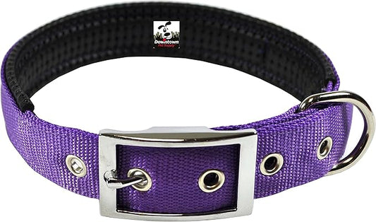 Downtown Pet Supply Deluxe Dog Collar - Padded Adjustable Dog Collar with Metal Buckle & D-Ring - Machine Washable & Water Resistant Thick Dog Collar - Purple - L - Large Dog Collar