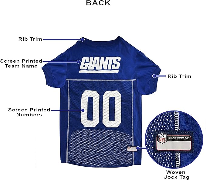 Pets First NFL New York Giants Dog Jersey, Size Large - Best Football Costume for Dogs & Cats - Licensed Shirt