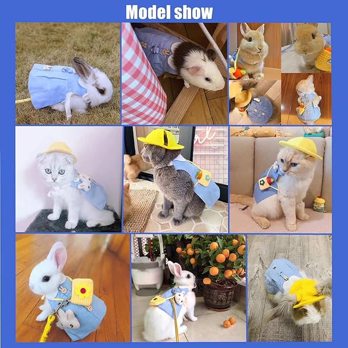 Guinea Pig Clothes,Soft Bunny Ferret Clothes with Pet Rabbit Harness and Leash Mini Hat Bag Cute Brooch for Kitten Small Animal Collars