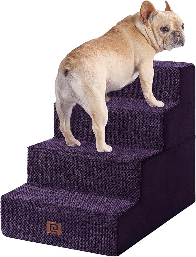 EHEYCIGA Dog Stairs for Bed 18”H, 4-Step Dog Steps for High Bed, Pet Steps for Small Dogs and Cats, Non-Slip Balanced Pet Ramp Indoor, Purple
