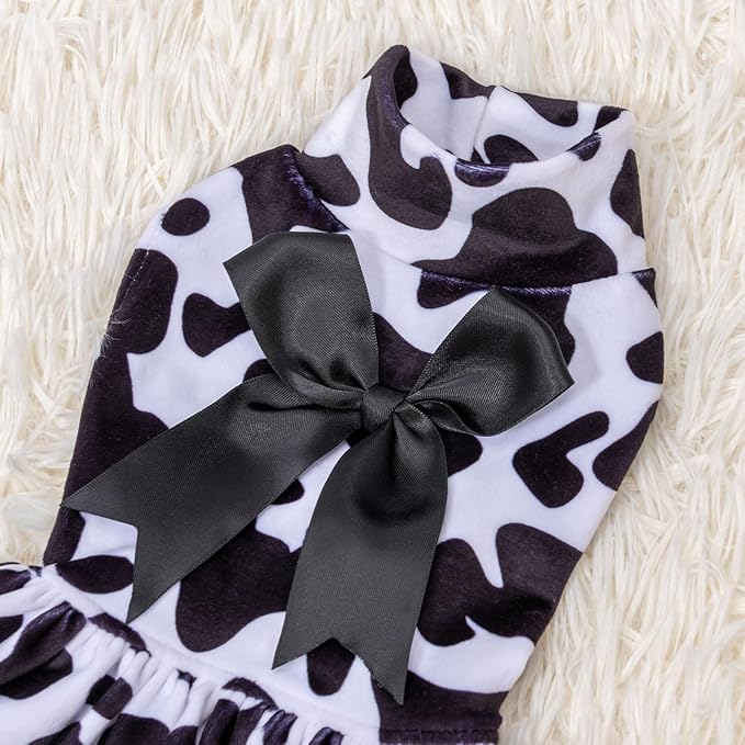 CuteBone Turtleneck Dog Velvet Dress Puppy Skirt Costume Pet Clothes Cat Apparel with Bow Hair Rope for Small Dogs CVD07L