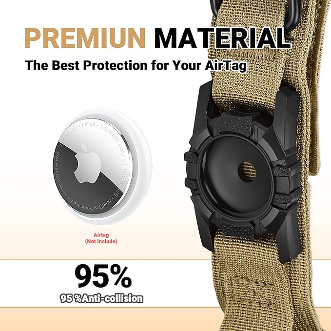 Tactical AirTag Dog Collar Leash Set - Heavy Duty, Adjustable GPS Collar Compatible with Apple AirTag, with Holder & Control Handle for Medium/Large Dogs [Brown, XL]