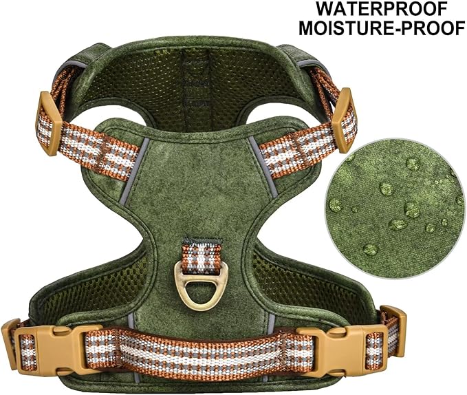 Beirui Dog Harness Medium Sized Dog, Stylish Oxford Leather Pet Vest with 2 Leash Clips, Adjustable Reflective Soft Padded No Pull Harness with Easy Control Handle for Walking, Chest 26-33"