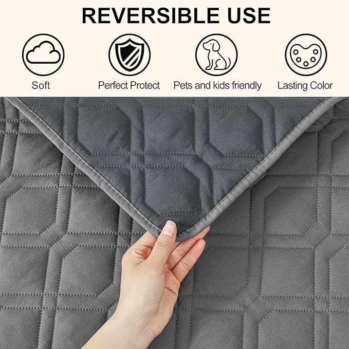 Smiry Waterproof Dog Blanket, 82x102 Inch Soft Pet Bed Cover Reversible, Washable Sofa Couch Furniture Protector for Small Medium Large Dog Puppy Cat, Grey/Dark Grey