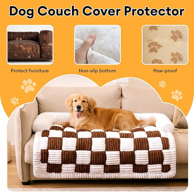 FUNNY FUZZY Pet Couch Covers for Sofa, Dog Couch Bed for Furniture Protector, Pet Bed Mat, Couch Cover for Dogs Washable Non Slip, X-Large, Brown
