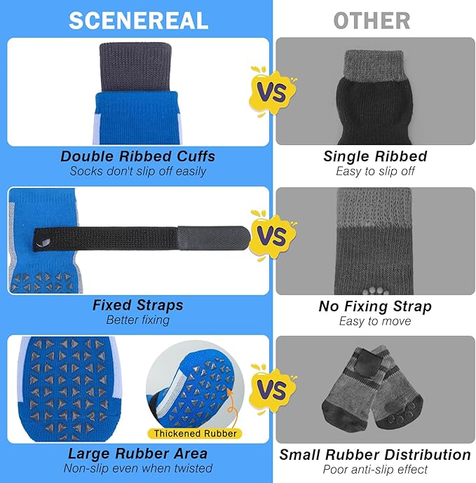 SCENEREAL Anti Slip Dog Socks for Hot Pavement to Prevent Licking Paws, Long Sporty Style Reflective Dog Grip Socks for Hardwood Floors, Dog Shoes Booties&Paw Protector for Medium Senior Dog, Blue M