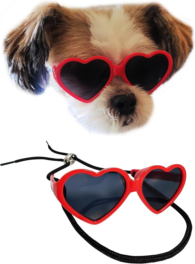 G016 Dog Small Breed up to 15lbs Puppy Cat Pet Heart Tiny Sunglasses (Heart Red)
