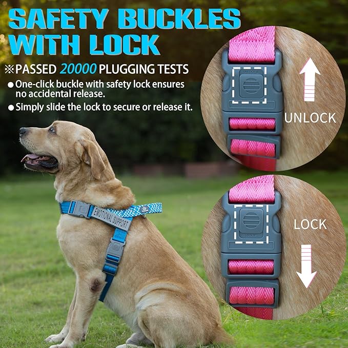 Service Dog Vest, No-Pull Service Dog Harness with 4 PCS Reflective Patches, Dog Vest Harness with Handle, Pet Harness for Small Medium Large Dogs in Training (Blue, M)