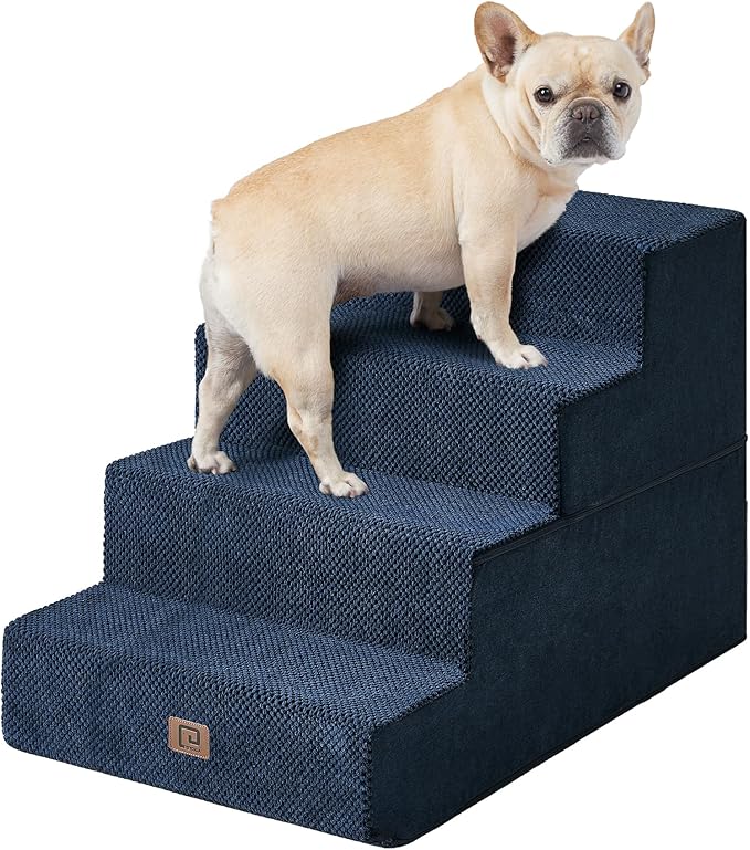 EHEYCIGA Dog Stairs for Bed 20”H, 4-Step Extra Wide Dog Steps for High Bed, Pet Steps for Small Dogs and Cats, Non-Slip Balanced Pet Indoor Ramp, Navy Blue