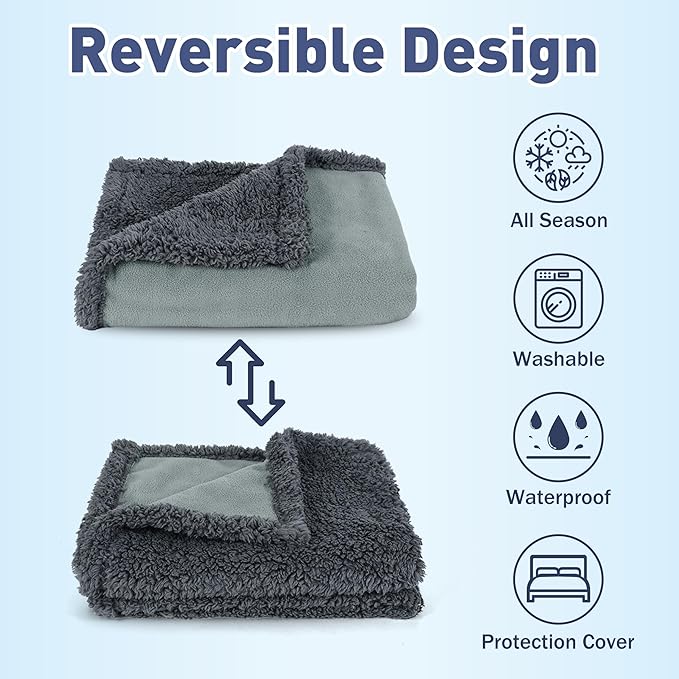 Kritter Planet Waterproof Bed Blanket, Reversible Sherpa Fleece Bed Cover for Adults Intimancy, Leakproof Furniture Protector