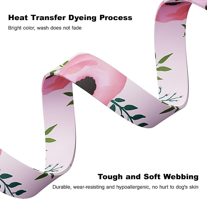 Tpotato Reflective Combination Pattern Girl Dog Collar for Puppy Small Medium Large Breed Dogs,Female Cute Floral Designer Dog Collars,Adjustable Soft Nylon Pet Collar,Quick Release Dog Collar M