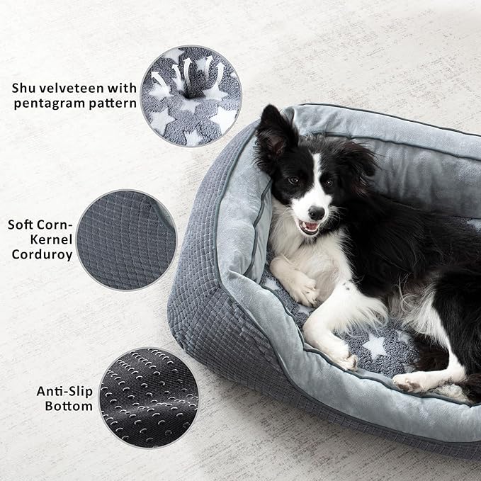 SIWA MARY Dog Beds for Large Dogs, Washable Dog Sofa Bed with Wide Sides, Pentagram Pattern Design, Durable Pet Cuddler Beds, Warming Soft Orthopedic Cat Beds for Pet Sleeping, Non-Slip Bottom