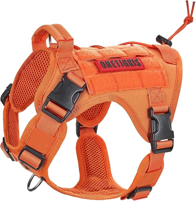 OneTigris Tactical Dog Harness Vest,No-Pull Service Dog Vest with Hook & Loop Panels,Adjustable Dog Vest Harness for Walking Hiking Training(Orange,XS)