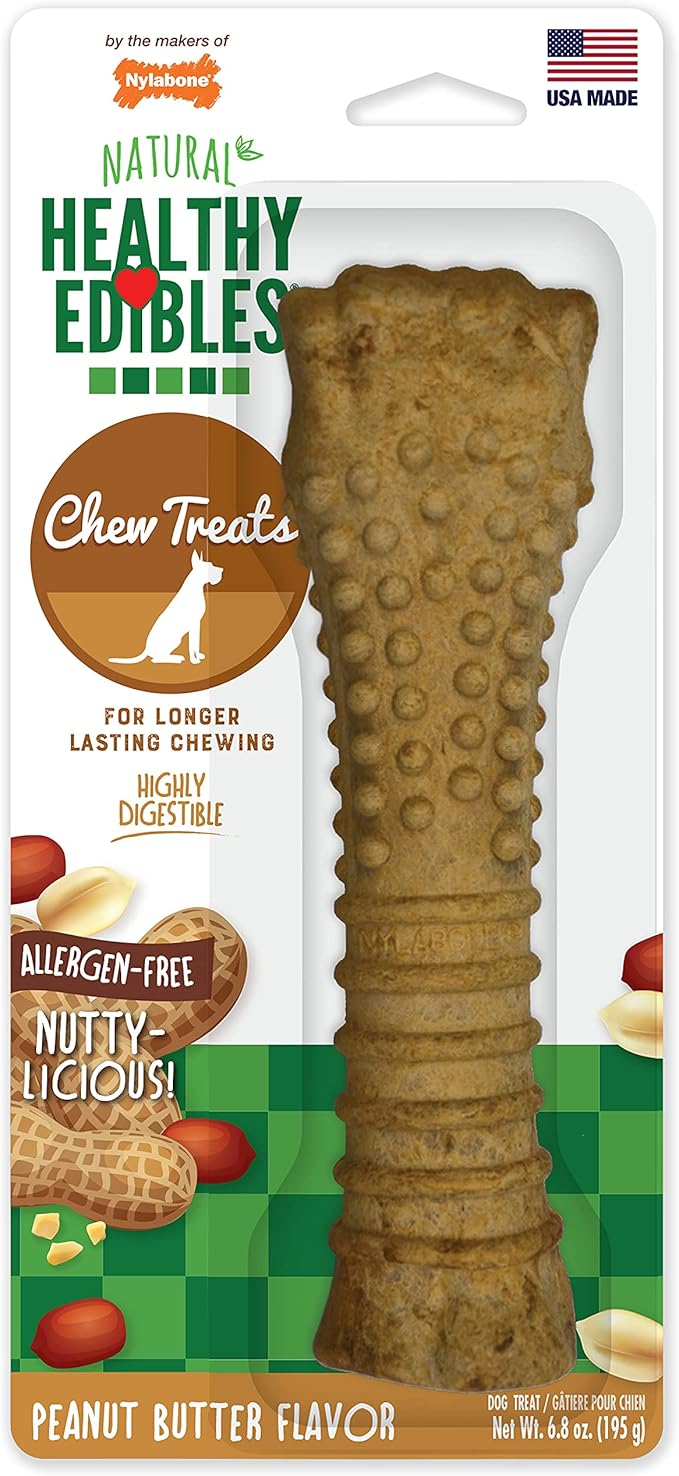 Nylabone Healthy Edibles Natural Dog Chews Long Lasting Peanut Butter Flavor Treats for Dogs, X-Large/Souper (1 Count)