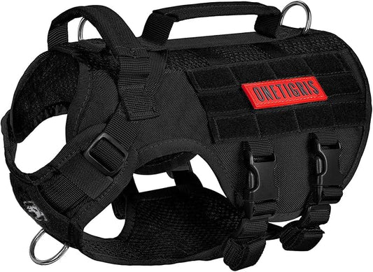 OneTigris Tactical Dog Harness - Small Dog Vest with Handles, Breathable Military Molle, Walking Hiking Training (Black, XS)