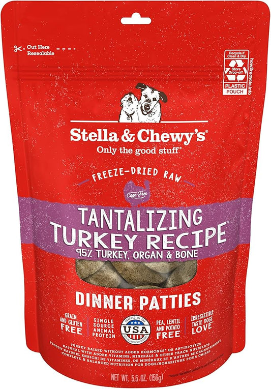 Stella & Chewy's Freeze-Dried Raw Dinner Patties - Turkey Recipe - High Protein Grain-Free Puppy & Dog Food - Perfect For Picky Eaters - 5.5 oz