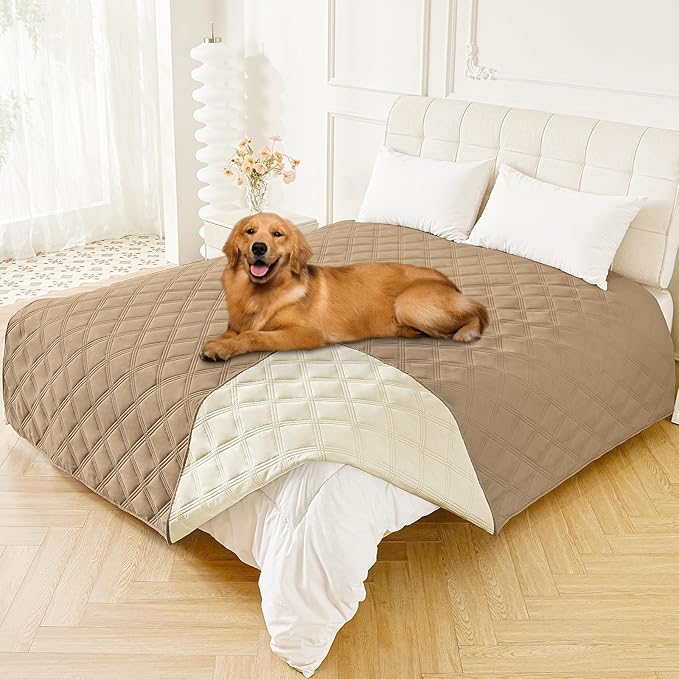 Smiry Waterproof Dog Bed Cover Blanket 82x82, Soft Reversible Pet Blanket, Washable Leakproof Cats Dogs Couch Cover for Sofa, Couch, Furniture, Camel/Beige