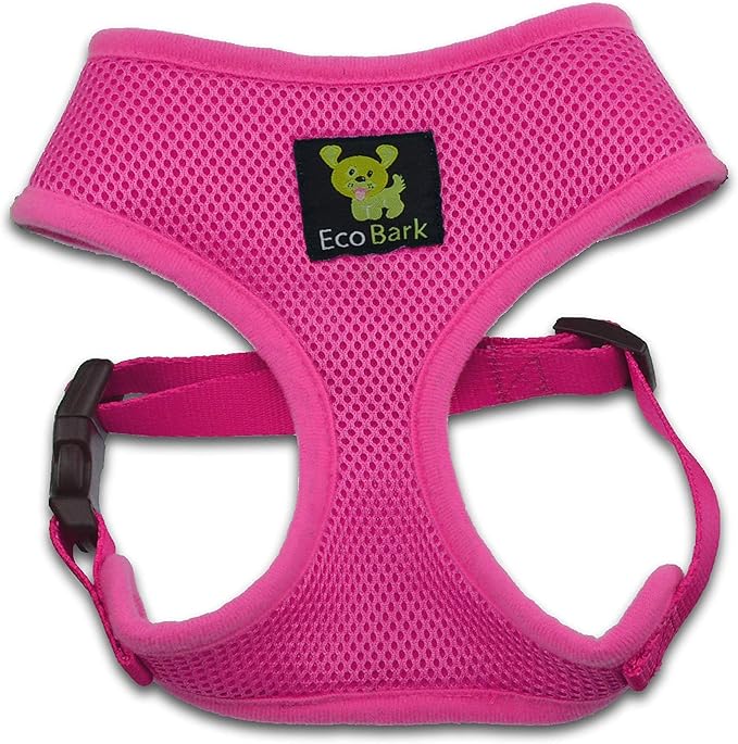 EcoBark Dog Harness - Max Comfort Luxurious Soft Mesh - Over The Head No Pull & No Choke Halter Harness Vest - Eco-Friendly Body Harness for Puppy, Toy Breeds, Small & Medium Dogs (Medium, Pink)