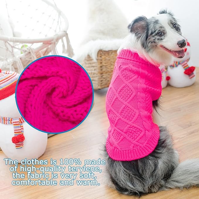 Mihachi Turtleneck Dog Sweater - Winter Coat Apparel Classic Cable Knit Clothes with Leash Hole for Cold Weather, Ideal Gift for Pet in New Year