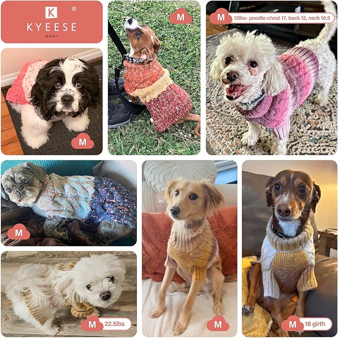 KYEESE Color Block Dog Sweater for Small Male Dogs - Fuzzy Thread Knitted Turtleneck Fall Winter Clothes, Brown, M