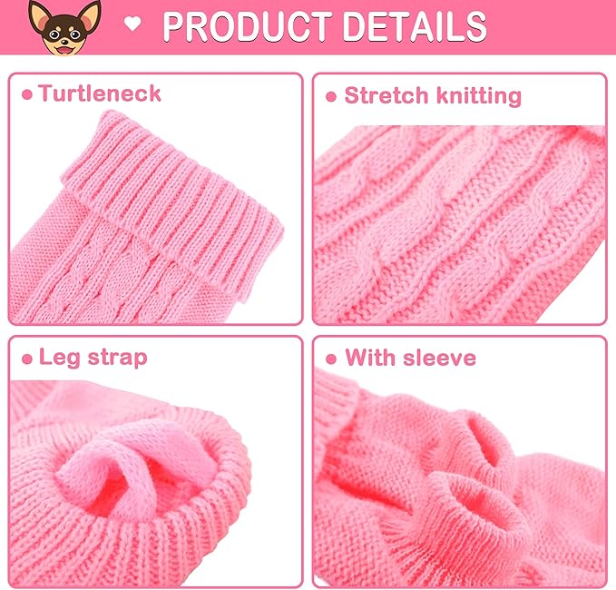 Kallfir's cutie XXS Dog Sweater, 2 Pieces Turtleneck Knitted Chihuahua Sweater Yorkie Teacup Dog Clothes Small Dogs Girl Winter Warm Sweaters Pet Cat Sweater Cold Weather Puppy Clothes XX-Small