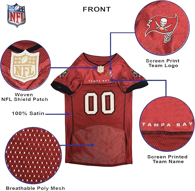Pets First NFL Tampa Bay Buccaneers Dog Jersey, Size Medium - Best Football Costume for Dogs & Cats - Licensed Shirt