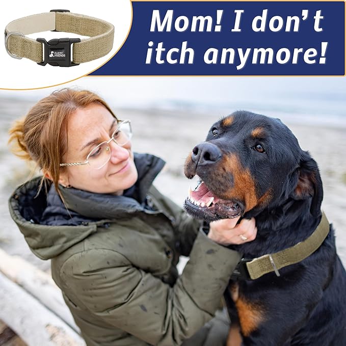Khaki Hemp Dog Collar - Hypoallergenic Dog Collar - Comfortable for Sensitive Skin or Allergies with no Harsh Dyes or Chemicals - 5 Sizes from X-Small to x-Large Breeds