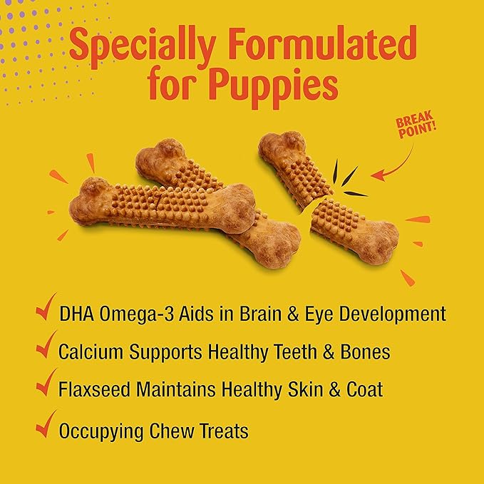 Nylabone Nubz Natural Edible Dog Chew Treats for Puppies, Long Lasting Dog Bones Made in USA, Turkey & Sweet Potato Flavor, for Puppies Up to 25 lbs. (28 Count)