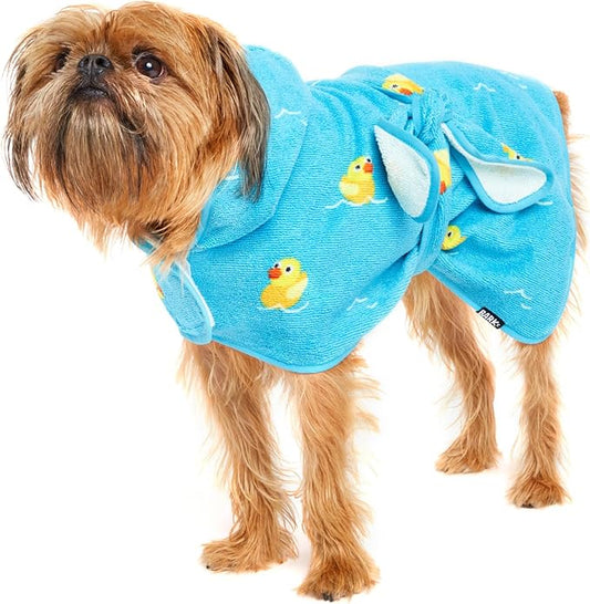 Barkbox Dog Bathrobe Fast Drying with Hook and Loop Closure & Wrap Tie Snuggle, Cute Dogs Clothes, Easy to Clean, Machine Washable, Dog Coats and Tumble Dry Low - Rubber Duck, Small
