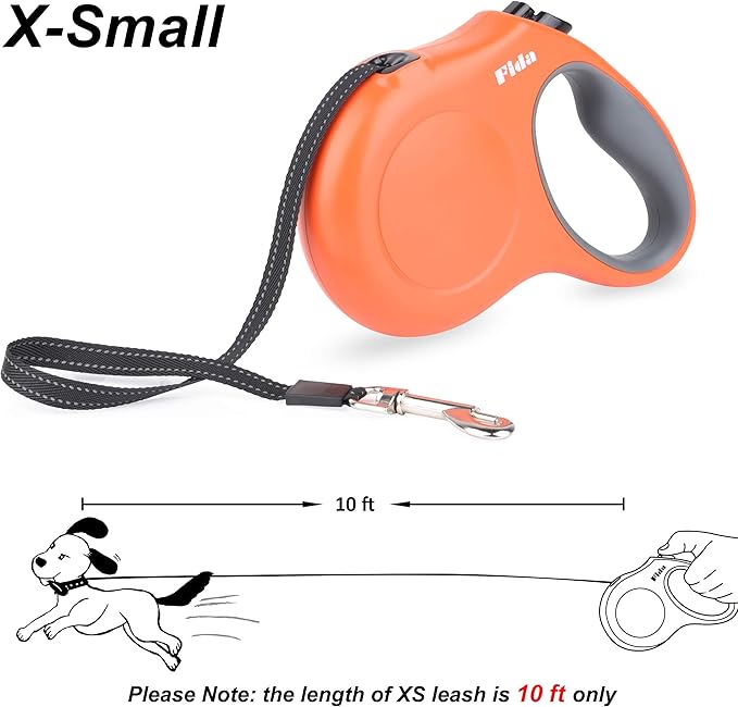 Fida Retractable Dog Leash, 10ft Heavy Duty Pet Walking Leash for X-Small Dogs or Cat up to 18 lbs, Tangle Free. One-Hand Brake (X-Small, Orange)