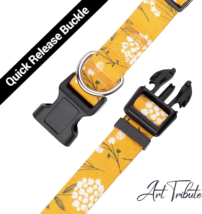 Dog Collar for Small Medium & Large Dogs - Heavy Duty Cotton, Long-Lasting, Adjustable and Durable Quick Release Collars Holiday Season - Spring Yellow