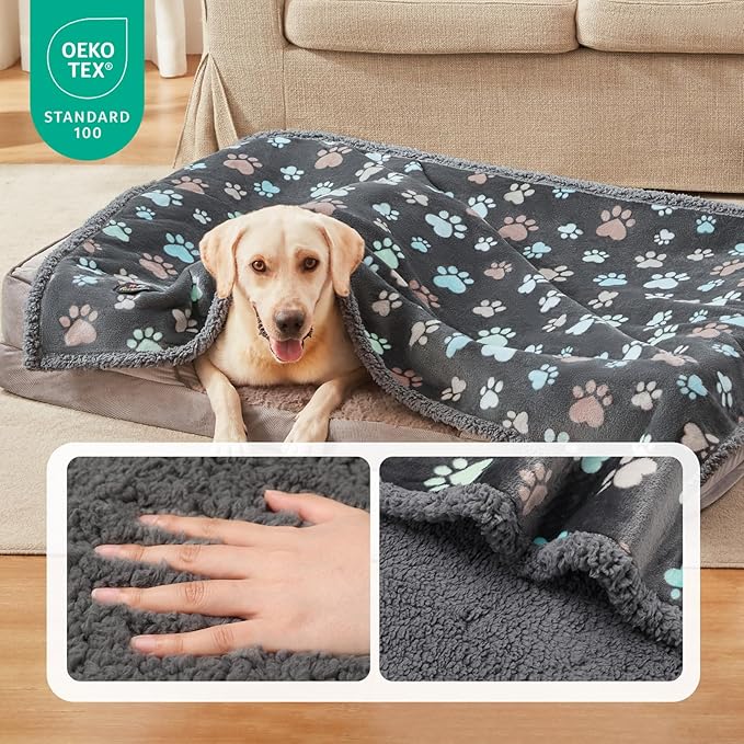 Luciphia Waterproof Pet Blankets for Couch Sofa Bed Cover Liquid Pee Proof Washable Soft Fluffy Large Dog Blanket Reversible Furniture Protection Grey Paw Thicken Large（65" x 57"）