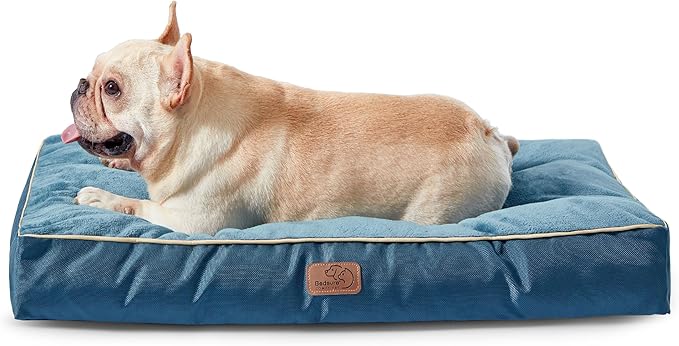 Bedsure Waterproof Dog Bed for Medium Dogs - 4 Inch Thicken Up to 45lbs Pet Mat Pillows with Removable Washable Cover, Blue