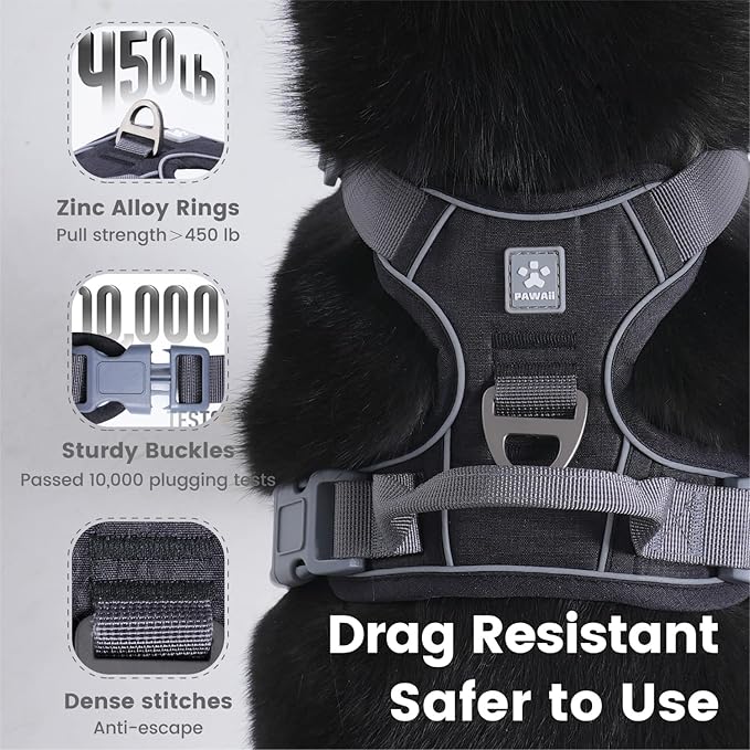 Pawaii No Pull Dog Harness with Pet ID Tag,Reflective Strips No Choke Front O Ring Breathable Mesh Adjustable Soft Padded Pet Vest with Easy Control Handle for Large Dogs