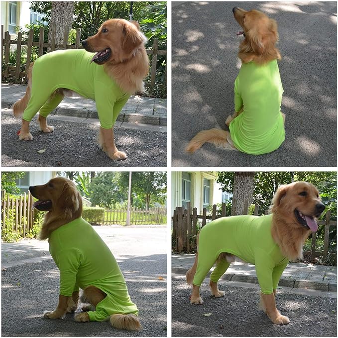 Lovelonglong Four Feet Dog Lightweight Pajamas, Pure Cotton Dog Jumpsuits 4 Legs Dog Onesies T-Shirt Stylish PJS Puppy Costume for Large Medium Small Dogs Green XXL
