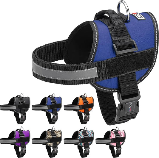 Dogline Dog Harness, Reflective No-Pull Adjustable Vest with Handle for Walking, Training, Breathable, No - Choke Harness for Small, Medium or Large Dogs Room for Patches Girth 27 to 34 in Cyan Blue